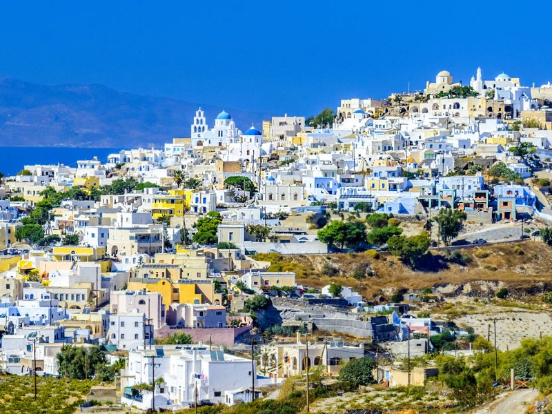 Pyrgos Kallistis. Santorini, Cyclades islands. Greece. Traditional and famous greek architecture